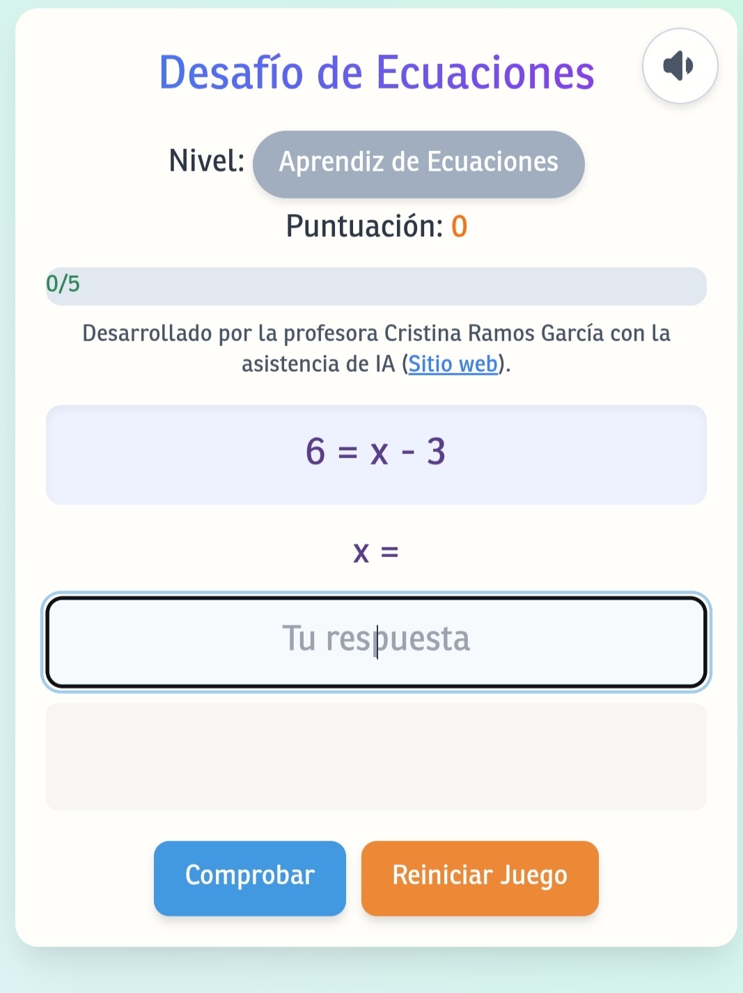 Imagen de la versión intermedia del juego de ecuaciones